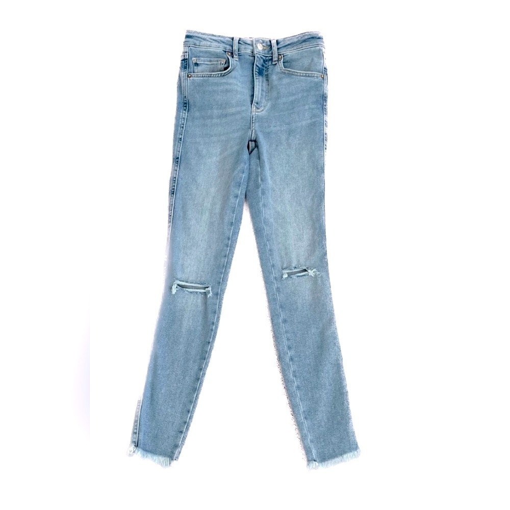 NEW FREE PEOPLE JEGGINGS - ANKLE CROPPED STRETCH DENIM DISTRESSED - Picture 5 of 8